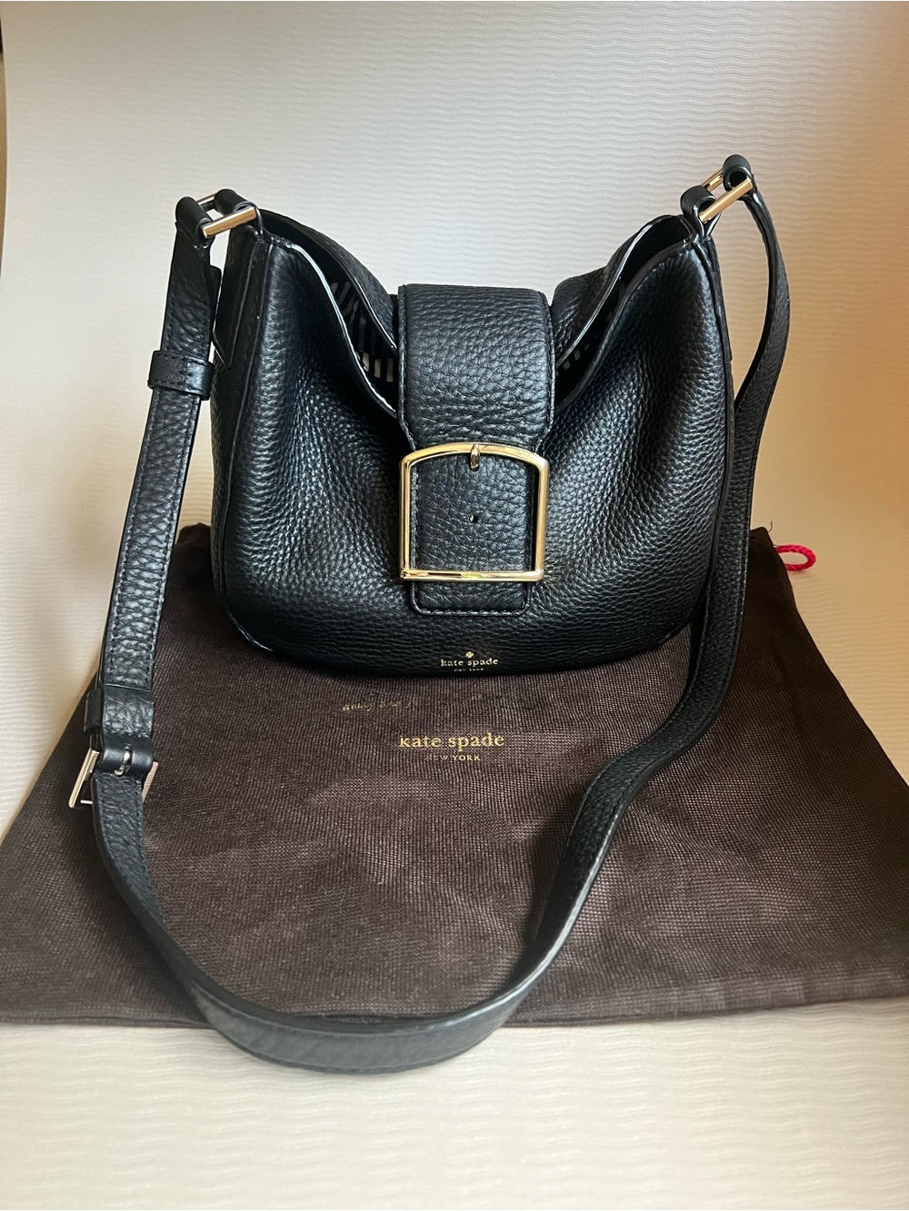Kate Spade Crossbody — Black Leather Buckle Hobo